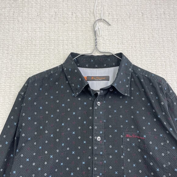 Ben Sherman Shirt Mens XL Dark Blue Geometric AOP Dots Button Down Slim Fit - Picture 4 of 12
